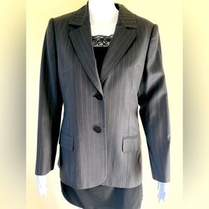 Shiny Black Double Collar Long Blazer & pants suit 100% fine wool W red stripes